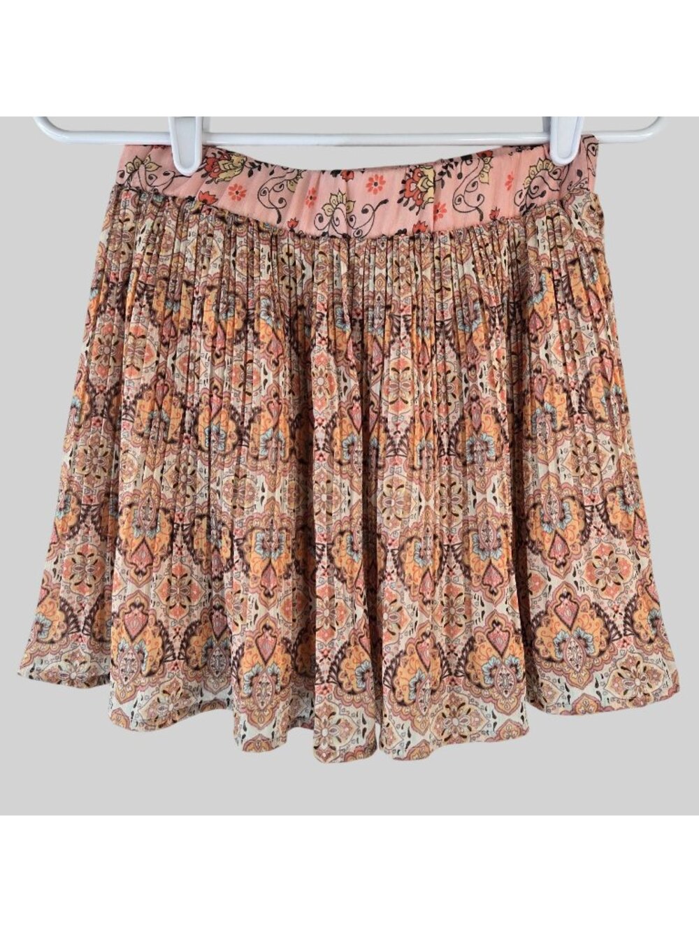 Boho Pleated Mini Skirt Sz XS Floral Paisley Print Artsy Western Indie Festival